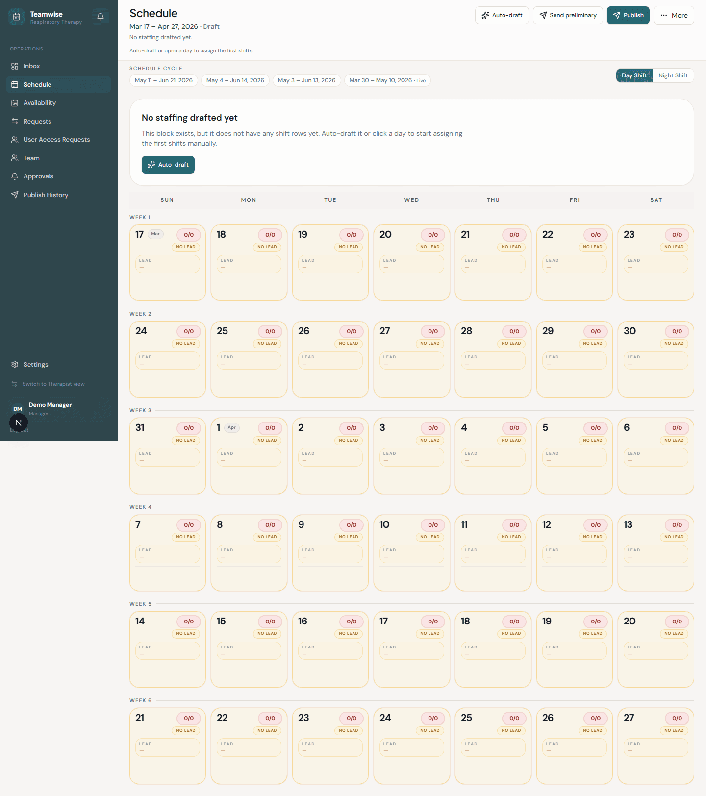 Teamwise schedule view